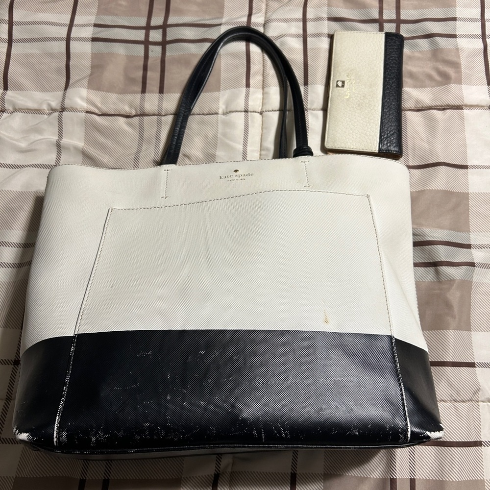 Kate spade black and white tote with matching wallet